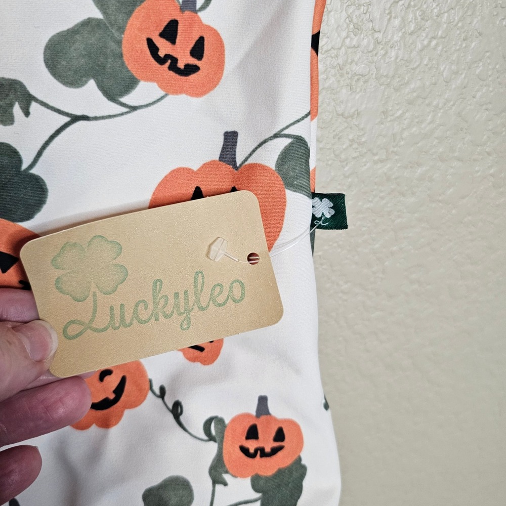 NWT Luckyleo Pumpkin Jack-O-Lantern Ballet Dance Leotard Low Back Womens Large - Picture 5 of 9